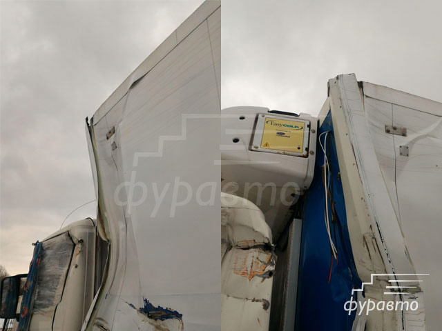 Деформация передней панели фургона, повреждены крепления холодильного оборудования и разорваны комутации